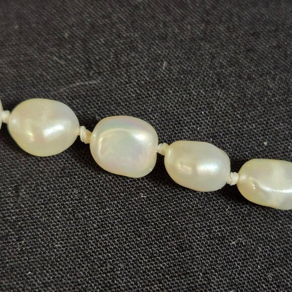 White Baroque Freshwater Pearl Necklace 34” Hand Knotted Iridescent Long Strand - Picture 2 of 7